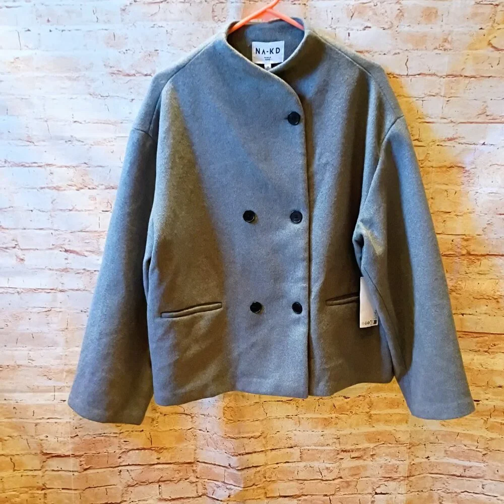 NWT NA-KD  Double Breasted Grey Short Jacket M/38 - Picture 2 of 6